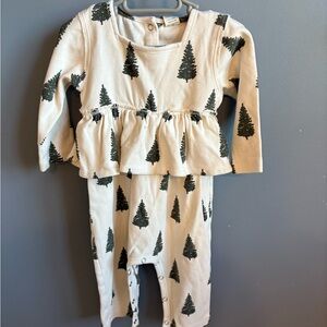 long sleeve ruffle balloon jumpsuit | forest pine | raw edge organic cotton